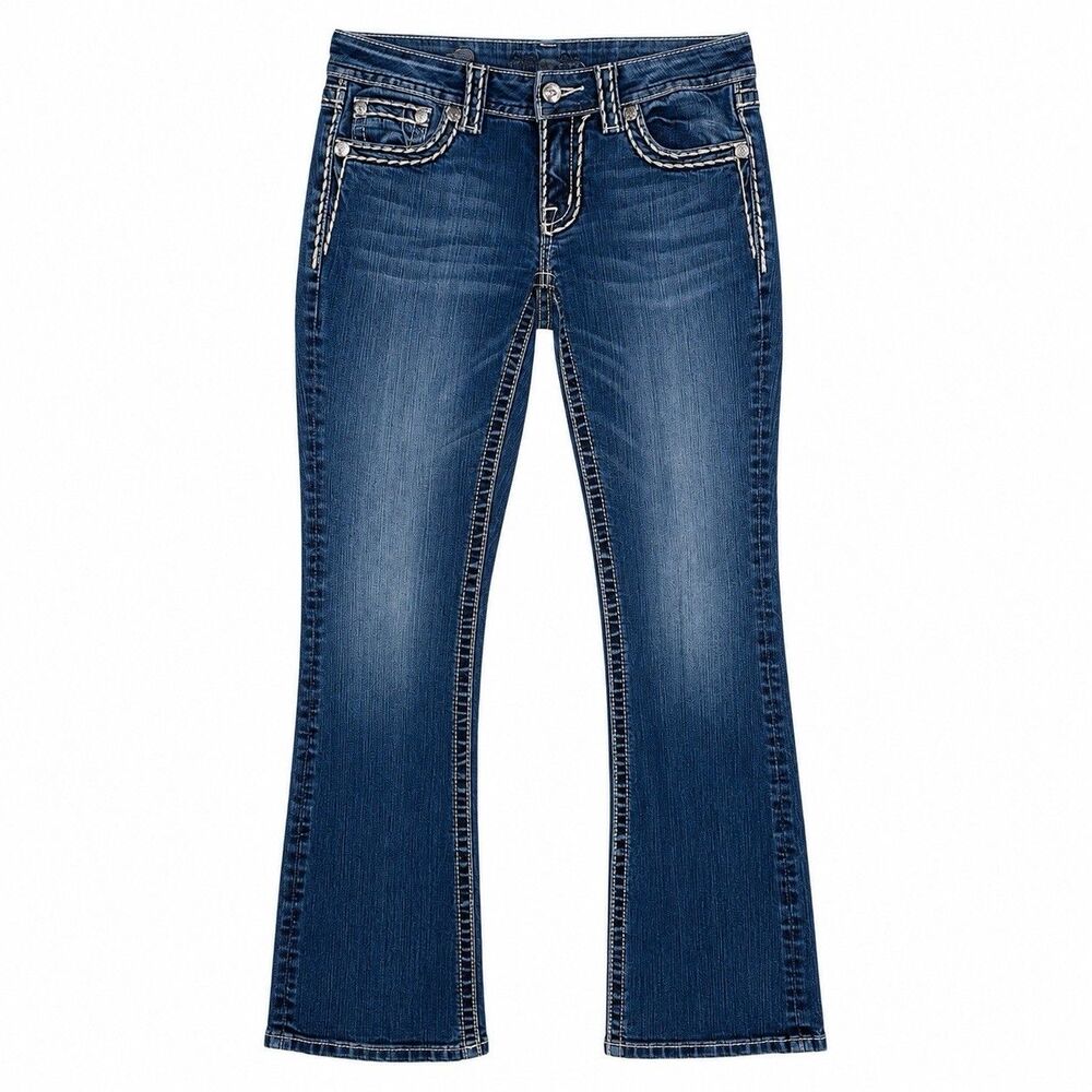 Miss Me Women’s 27 Bootcut Jeans Dark Wash Low Rise Western Y2K Heavy Stitch